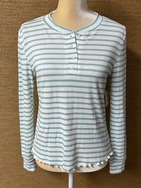 Loft Sleep Henley Top Womens Small Green White